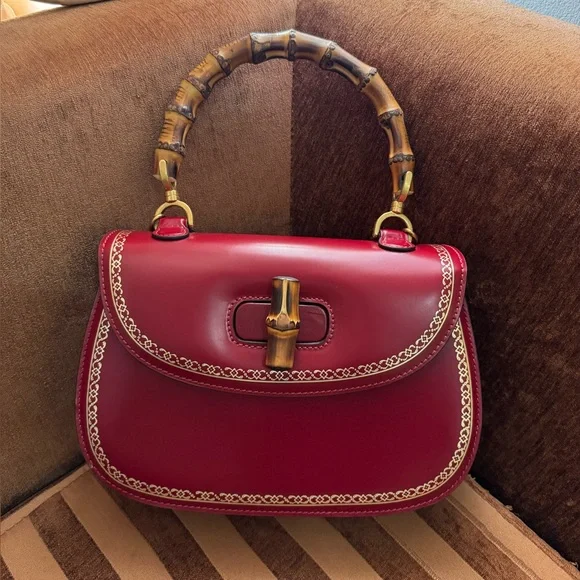 Gucci Bamboo Handle Red Box Leather Special Edition Handbag size M - Picture 3 of 16